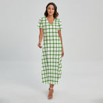 Green Tattersall Pattern Print Short Sleeve Maxi Dress