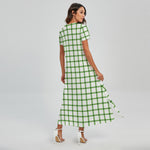 Green Tattersall Pattern Print Short Sleeve Maxi Dress
