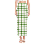 Green Tattersall Pattern Print Side Slit Maxi Skirt