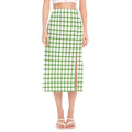 Green Tattersall Pattern Print Side Slit Midi Skirt