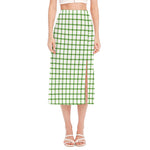 Green Tattersall Pattern Print Side Slit Midi Skirt