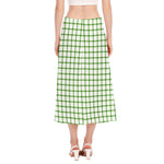 Green Tattersall Pattern Print Side Slit Midi Skirt