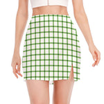 Green Tattersall Pattern Print Side Slit Mini Skirt