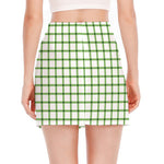Green Tattersall Pattern Print Side Slit Mini Skirt