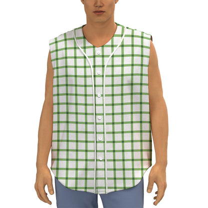 Green Tattersall Pattern Print Sleeveless Baseball Jersey