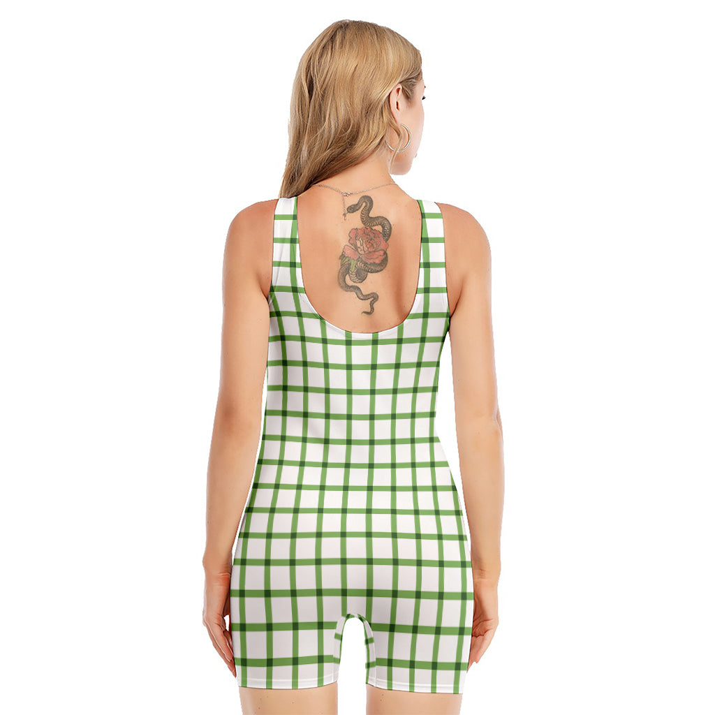 Green Tattersall Pattern Print Sleeveless One Piece Swimsuit
