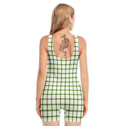 Green Tattersall Pattern Print Sleeveless One Piece Swimsuit