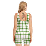 Green Tattersall Pattern Print Sleeveless One Piece Swimsuit