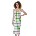 Green Tattersall Pattern Print Slim Fit Midi Cami Dress