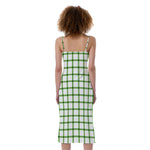 Green Tattersall Pattern Print Slim Fit Midi Cami Dress