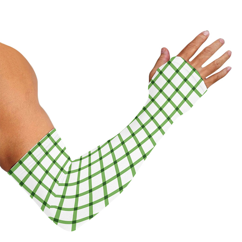 Green Tattersall Pattern Print Sun Protection Arm Sleeves