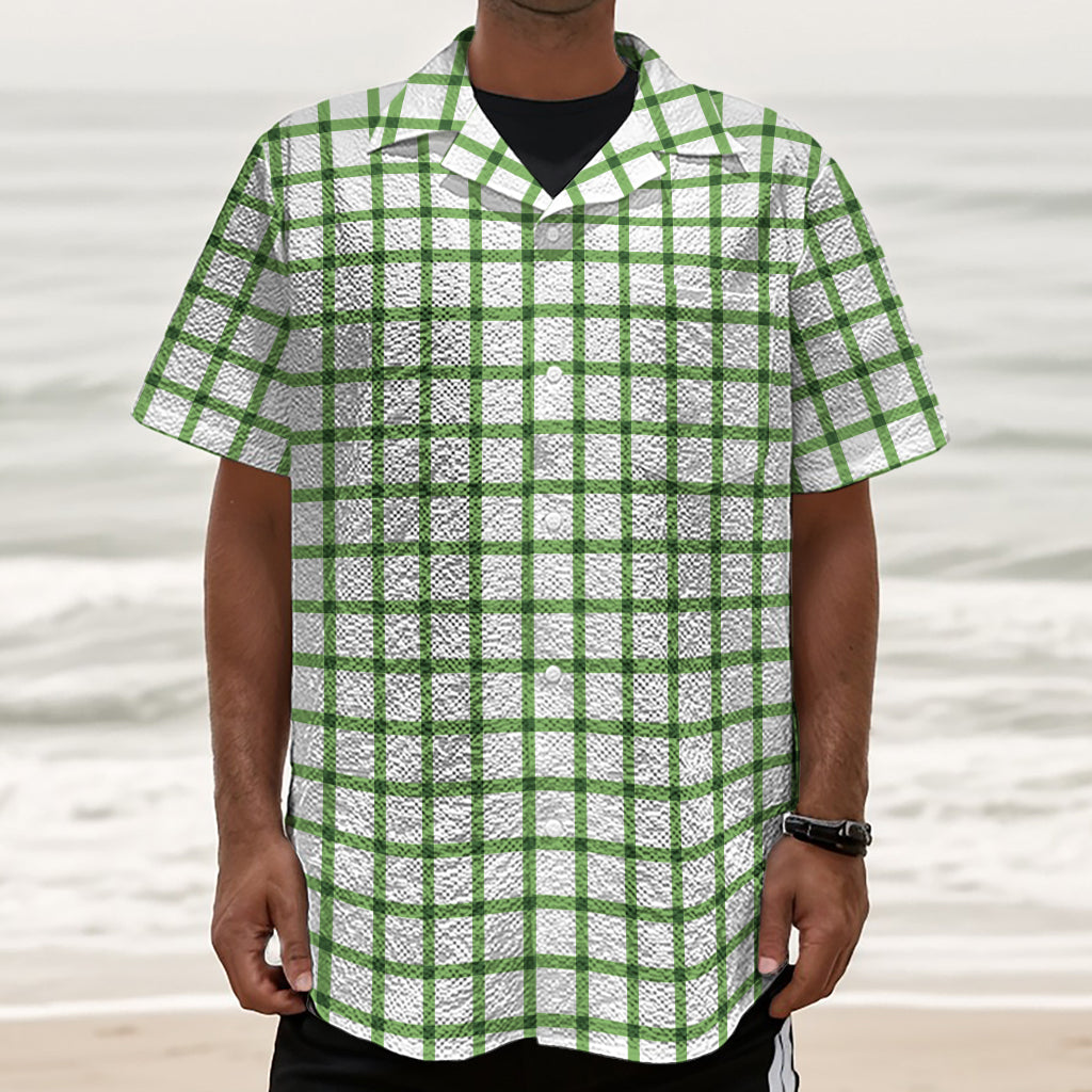 Green Tattersall Pattern Print Textured Short Sleeve Shirt