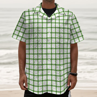 Green Tattersall Pattern Print Textured Short Sleeve Shirt