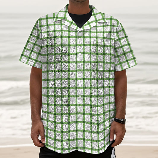 Green Tattersall Pattern Print Textured Short Sleeve Shirt