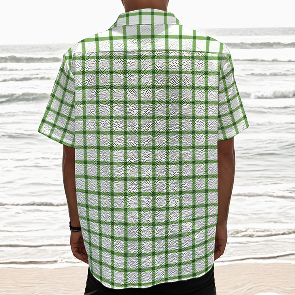 Green Tattersall Pattern Print Textured Short Sleeve Shirt