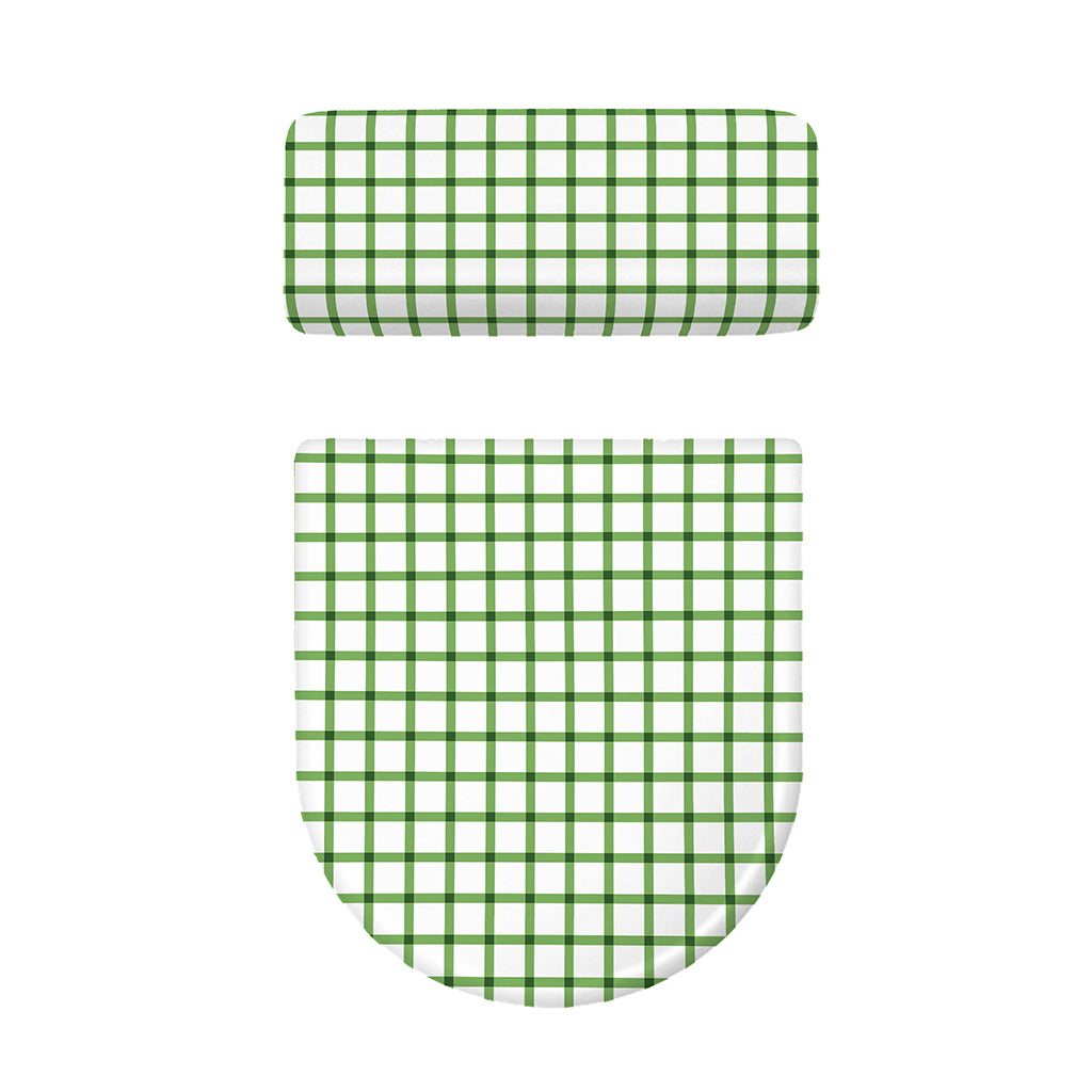 Green Tattersall Pattern Print Toilet Lid And Tank Cover Set
