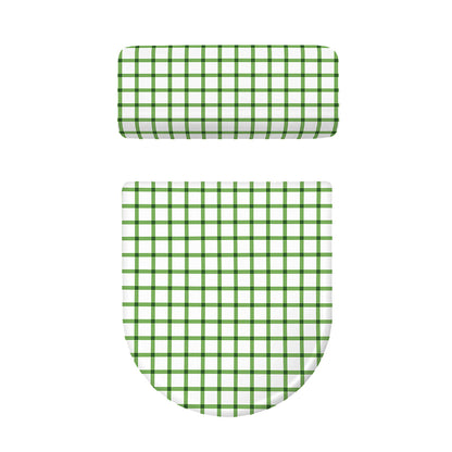 Green Tattersall Pattern Print Toilet Lid And Tank Cover Set