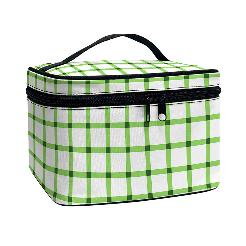 Green Tattersall Pattern Print Travel Makeup Bag