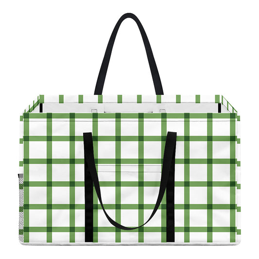 Green Tattersall Pattern Print Utility Tote Bag