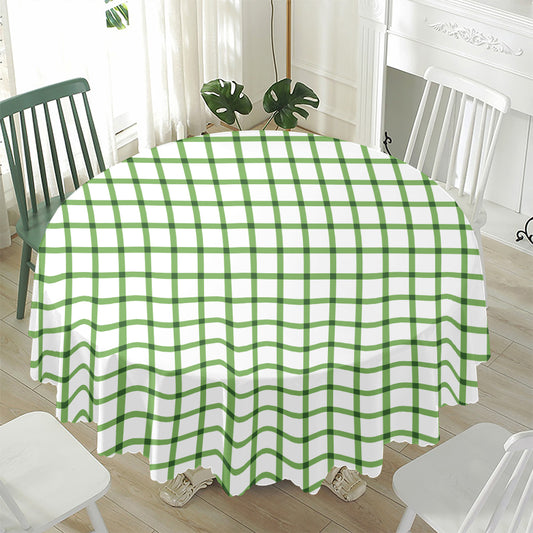 Green Tattersall Pattern Print Waterproof Round Tablecloth