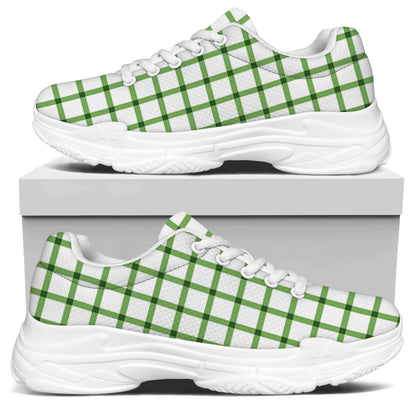 Green Tattersall Pattern Print White Chunky Shoes