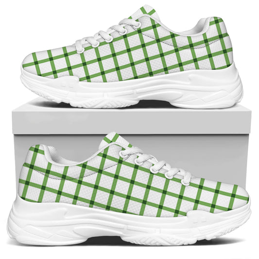 Green Tattersall Pattern Print White Chunky Shoes