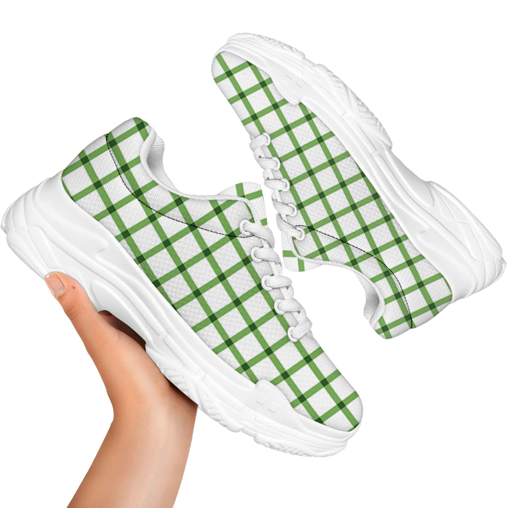 Green Tattersall Pattern Print White Chunky Shoes