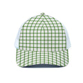 Green Tattersall Pattern Print White Mesh Trucker Hat