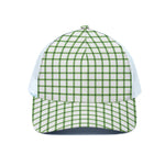 Green Tattersall Pattern Print White Mesh Trucker Cap