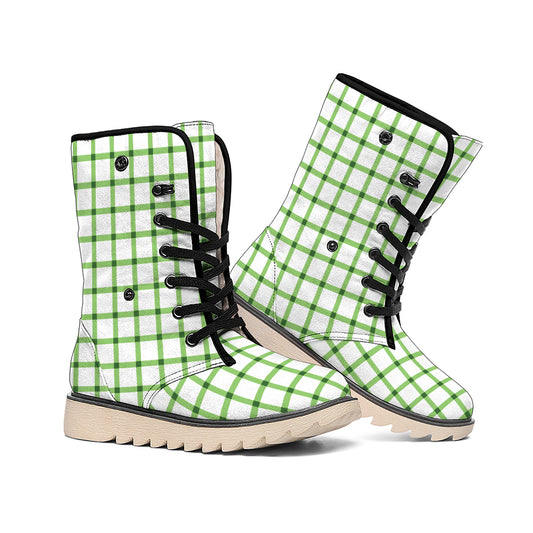 Green Tattersall Pattern Print Winter Boots