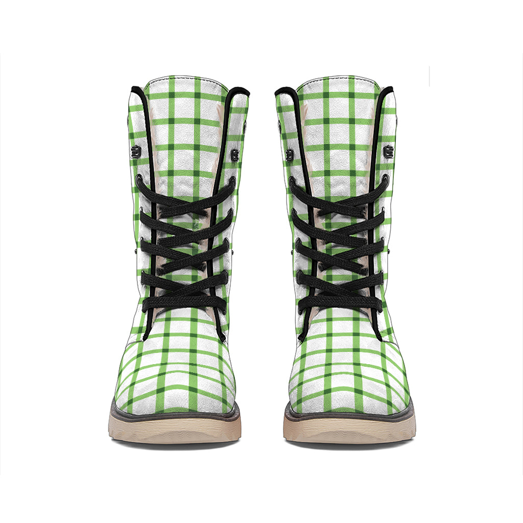 Green Tattersall Pattern Print Winter Boots