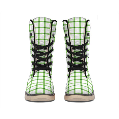 Green Tattersall Pattern Print Winter Boots