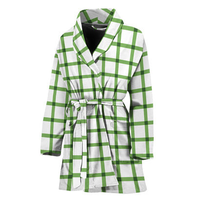 Green Tattersall Pattern Print Women's Bathrobe