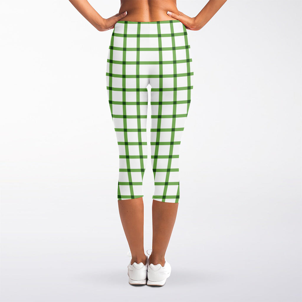 Green Tattersall Pattern Print Women's Capri Leggings