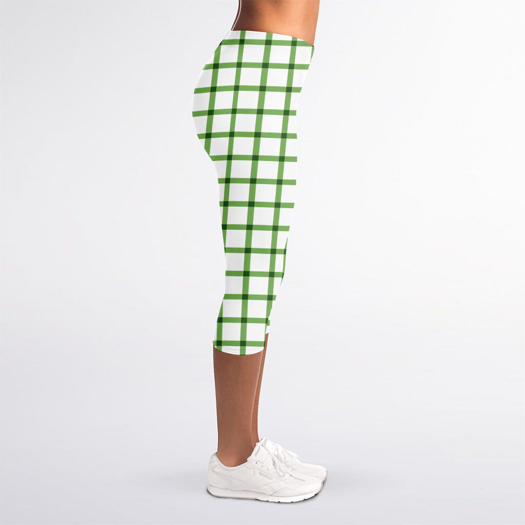 Green Tattersall Pattern Print Women's Capri Leggings