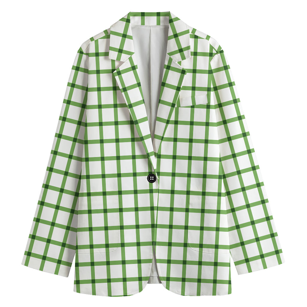 Green Tattersall Pattern Print Women's Cotton Blazer