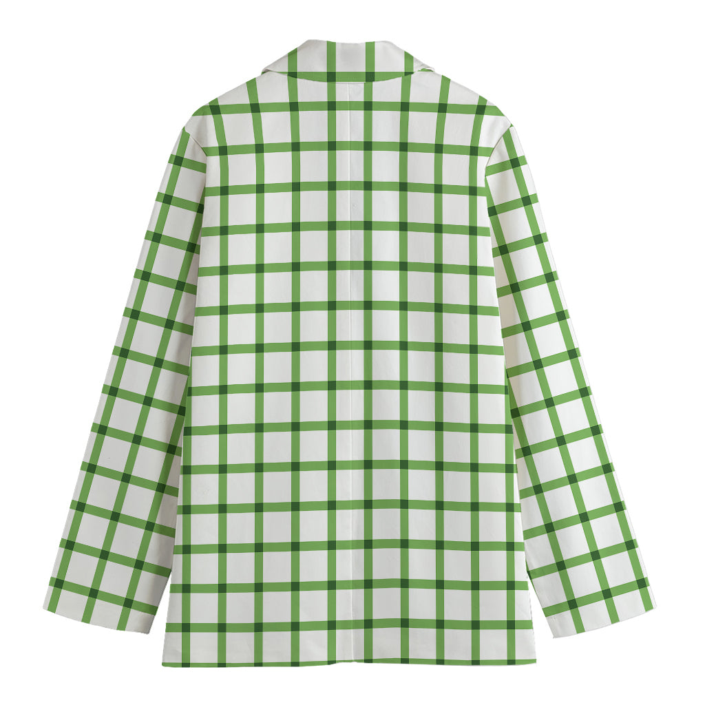 Green Tattersall Pattern Print Women's Cotton Blazer