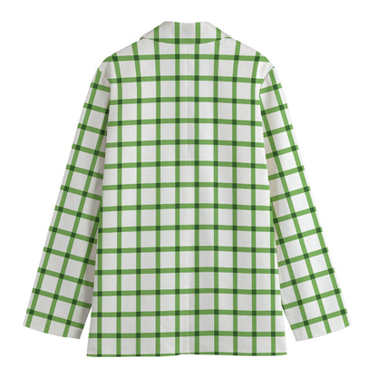 Green Tattersall Pattern Print Women's Cotton Blazer