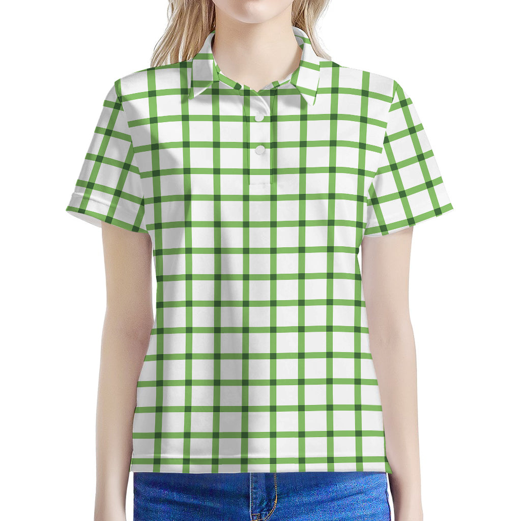 Green Tattersall Pattern Print Women's Polo Shirt