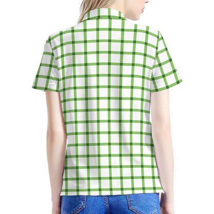 Green Tattersall Pattern Print Women's Polo Shirt