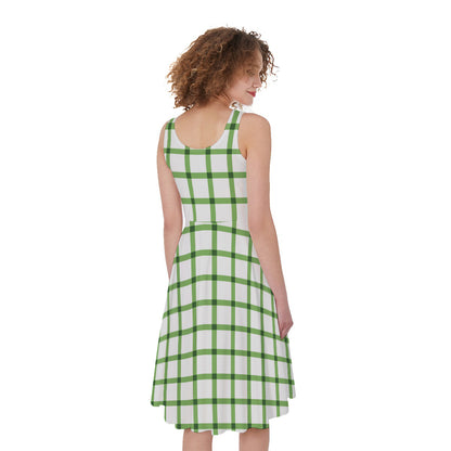 Green Tattersall Pattern Print Women's Sleeveless Dress
