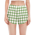Green Tattersall Pattern Print Women's Split Running Shorts