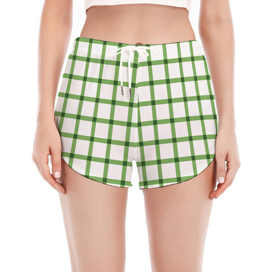 Green Tattersall Pattern Print Women's Split Running Shorts