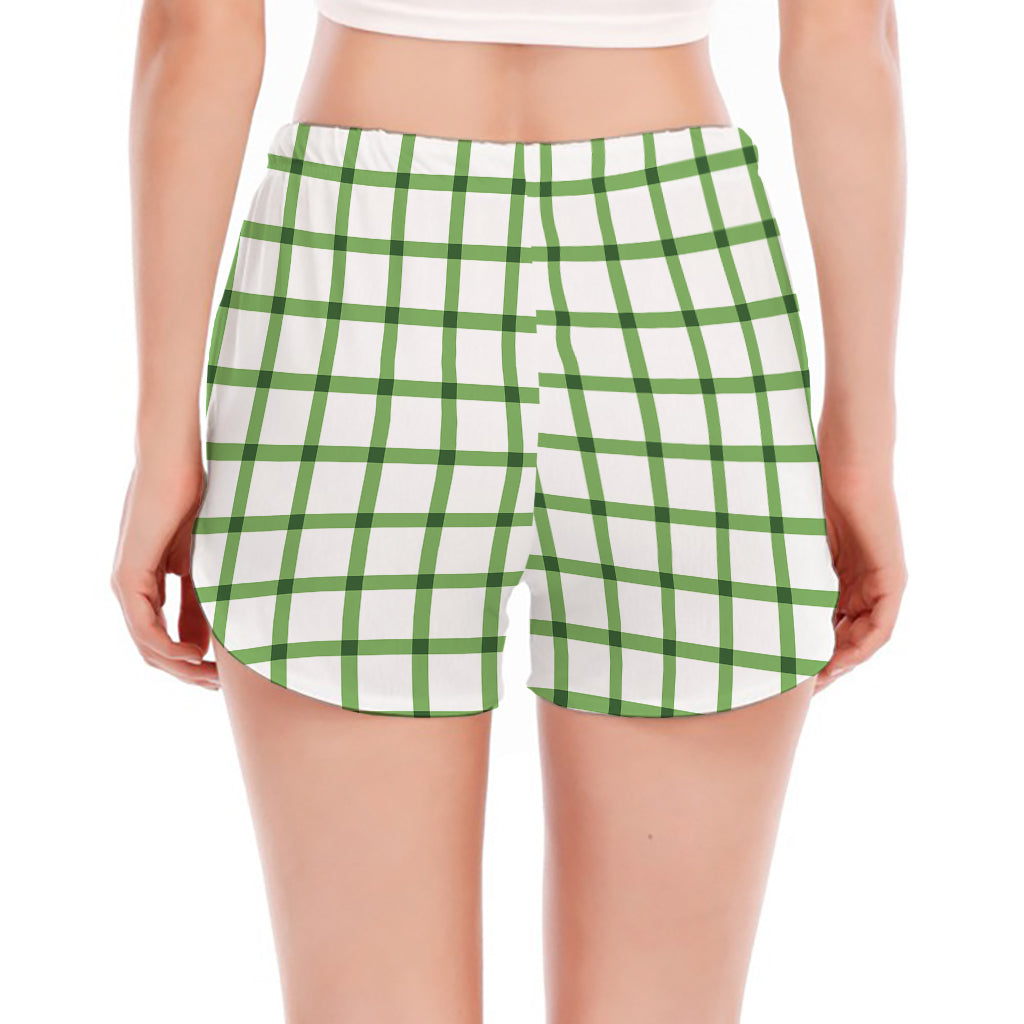 Green Tattersall Pattern Print Women's Split Running Shorts