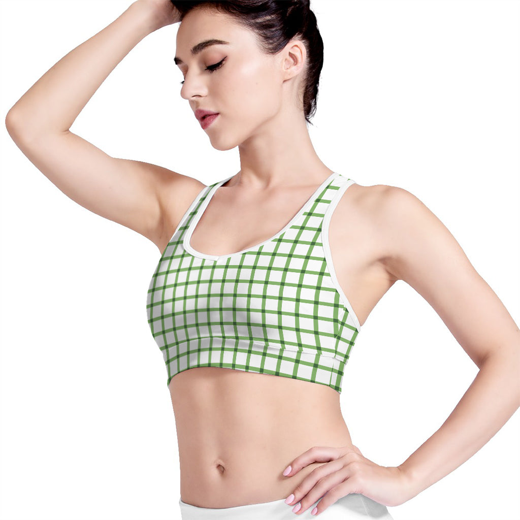 Green Tattersall Pattern Print Women's Sports Bra