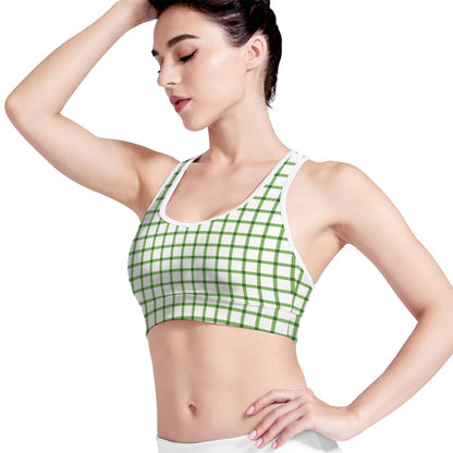 Green Tattersall Pattern Print Women's Sports Bra