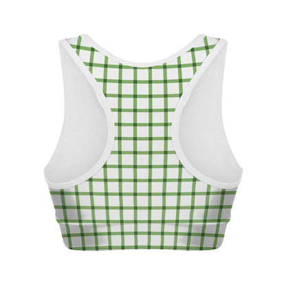 Green Tattersall Pattern Print Women's Sports Bra
