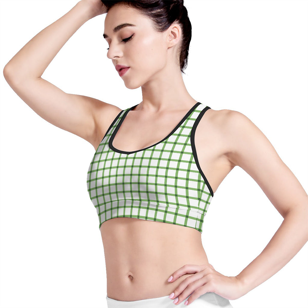 Green Tattersall Pattern Print Women's Sports Bra