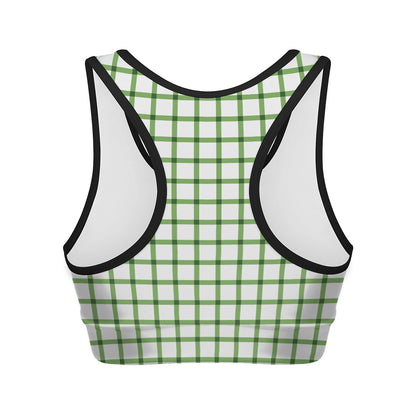 Green Tattersall Pattern Print Women's Sports Bra
