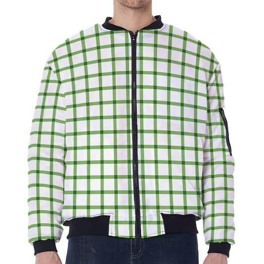 Green Tattersall Pattern Print Zip Sleeve Bomber Jacket